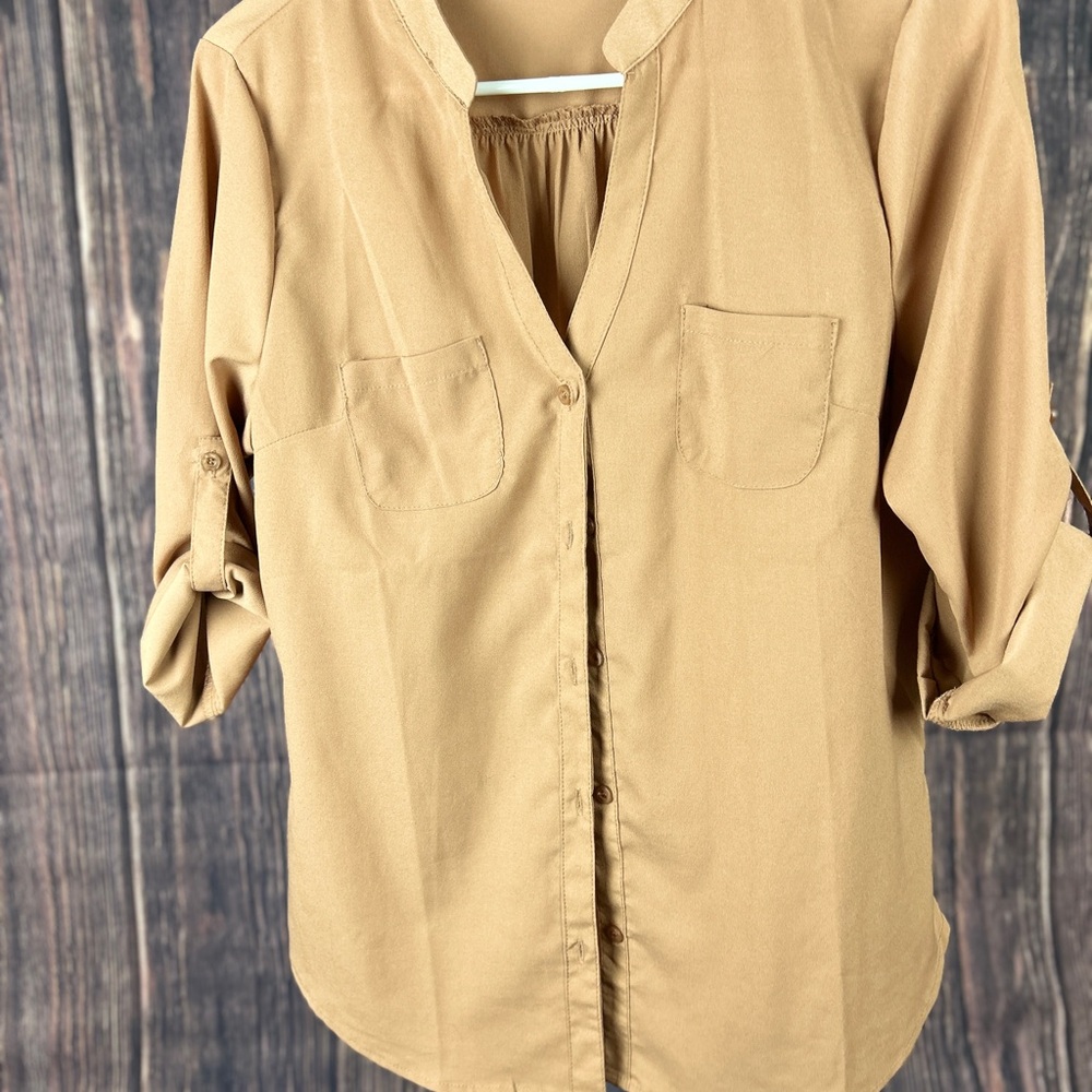 Tan Women's Button-Up Blouse